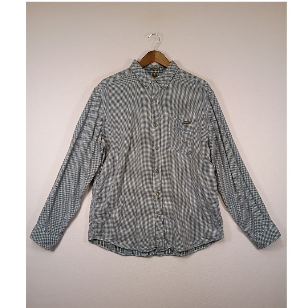 Rugged Outdoors Eddie Bauer Mens Large Blue Micro Check Cotton Button Down Shirt